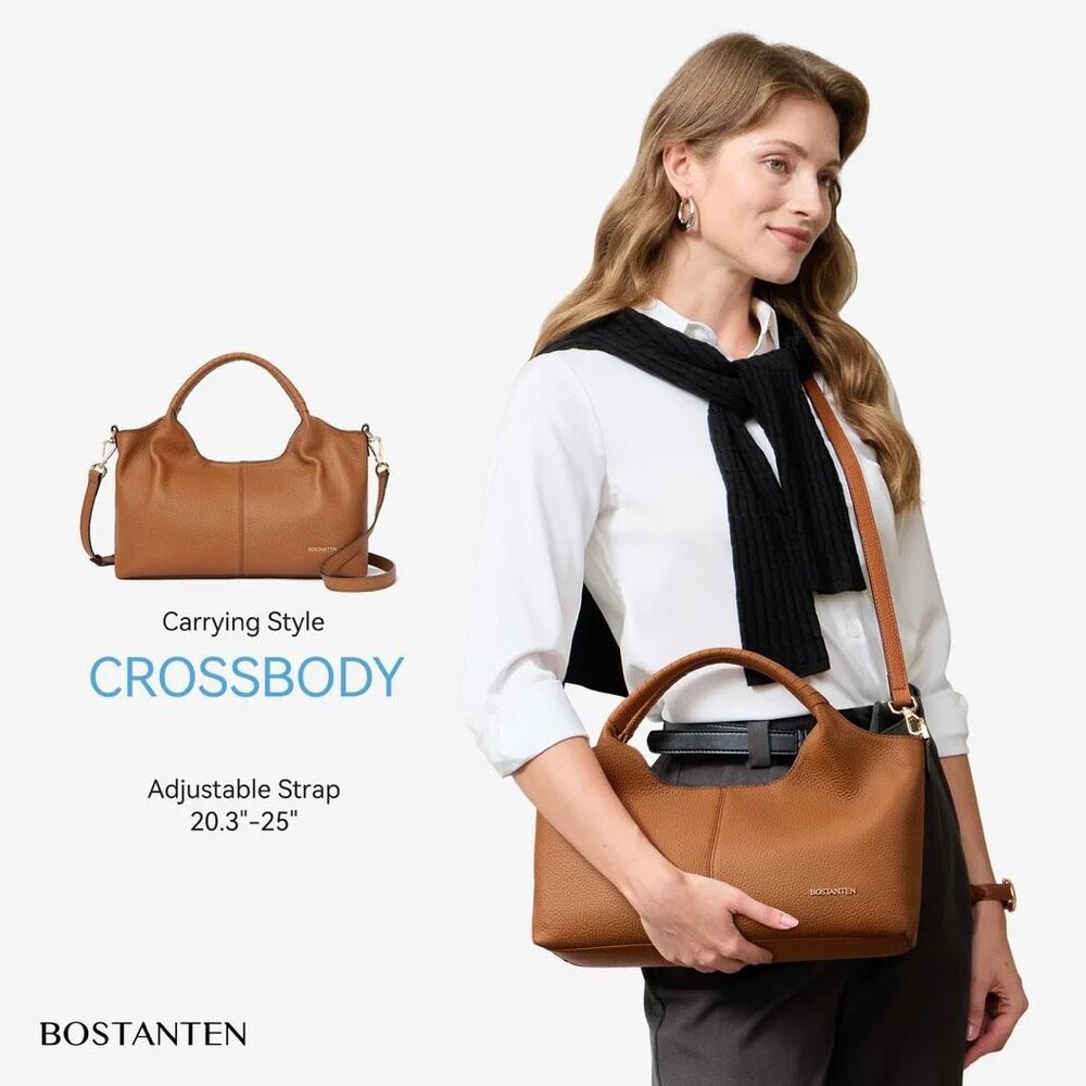 BOSTANTEN Nevin Cognac Pebbled Leather Satchel Crossbody Bag NWOT - Picture 12 of 12